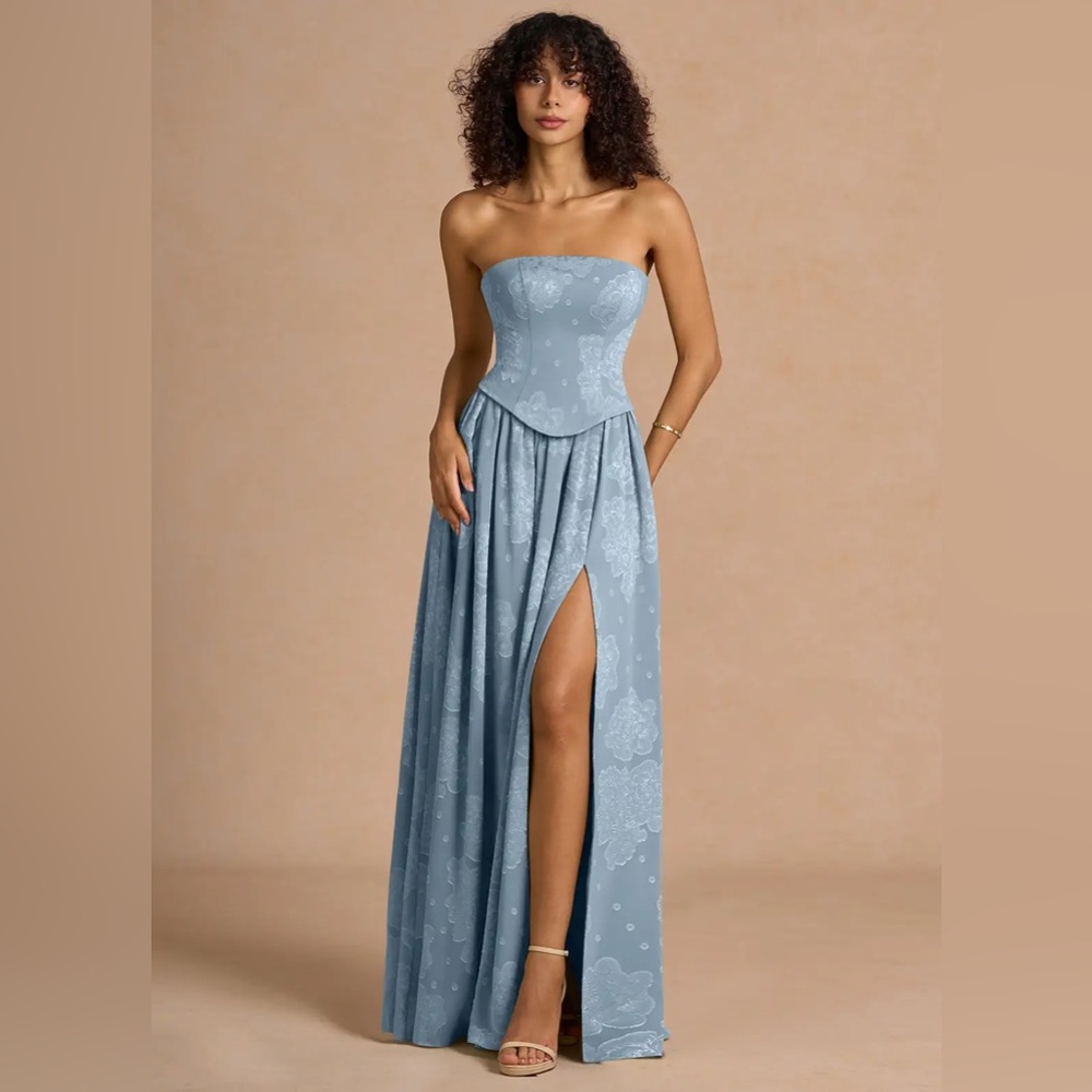 Azazie Strapless Light Blue Dress